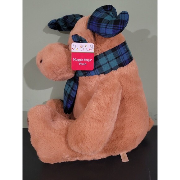 Holiday time 16" moose with plaid designed scarf, antlers, and feet soft toy - Picture 5 of 6